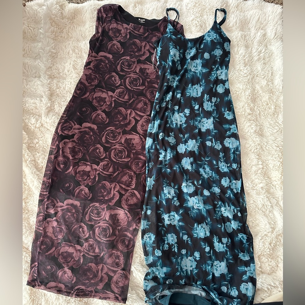 2 No Boundaries Floral Maxi Dresses - Burgundy and Teal